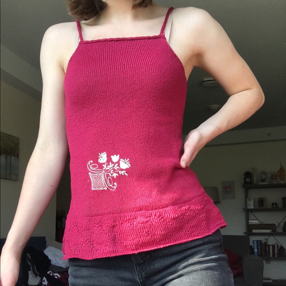 Fuchsia/magenta crocheted knit tank top